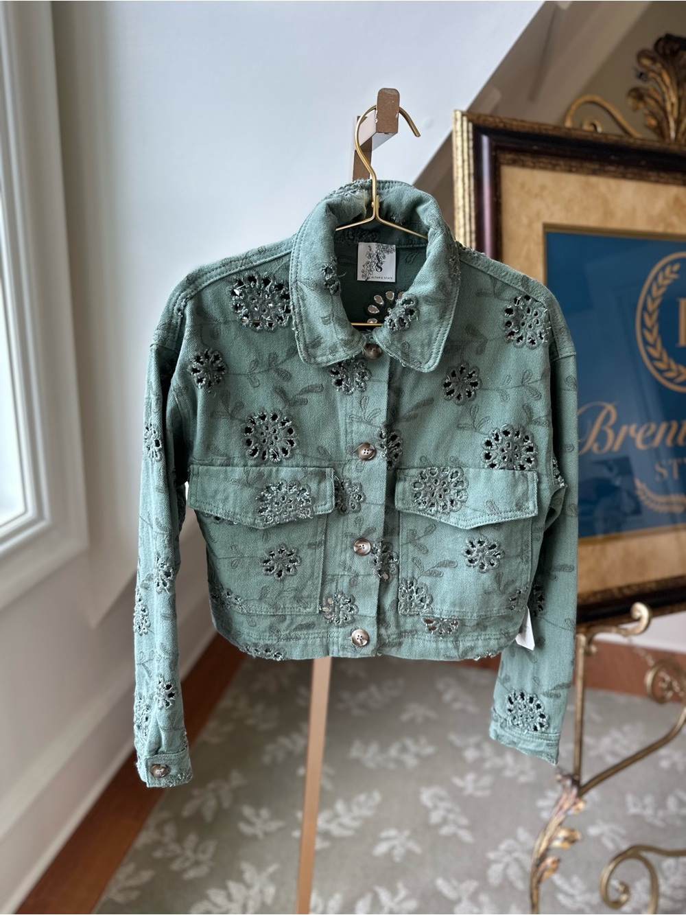 Altard State Embroidered Cropped Jacket - Sage Green size xs New